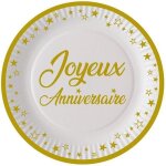 Assiettes jetables - joyeux anniversaire - 23 cm - dor or mat - 2 lots de 8 - carton