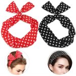 2 bandeaux de cheveux  pois polka rockabilly - fil flexible - a nouer en oreilles de lapin - serre - ...