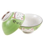 2 bols � soupe ou � ramen - vert - motif chat maneki neko