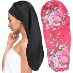 2 pcs bonnet de nuit satin extra long chapeau sommeil lastique rutilisable capuchon pour soin des cheveux ...