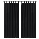 2 pcs rideau  passant micro satin noir 140 x 225 cm