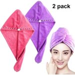 Serviette s�che - cheveux en microfibre - frcolor - lot de 2 - rose et violet - taille 70x26cm