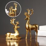 2 pcs statue de cerf dor� avec posture assise et debout ornements danimaux en r�sine d�coration de meuble ...