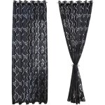 2 pi�ces rideaux voilage noir 100x250 cm avec motifs de feuilles d�coration �l�gante de salon chambre ...