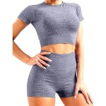 2 pi�ces surv�tement femme ensembles sportswear t - shirt et leggings de yoga sans couture gris