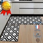 Tapis dentre - aucune - 2 pices - antidrapant - lavable - noir et blanc
