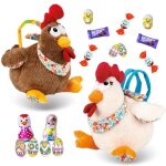2 peluches poules garnies de 30 chocolats de p�ques: kinder schokobons moulages et ?ufs parfait pour ...