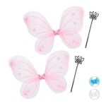 Dguisement de fe lot de 2 ailes baguette magique costume motif papillon elfe enfant carnaval rose et ...