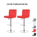 2 x tabouret de bar avec dossier willonin� si�ge rouge en cuir artificiel pivotant 360� et hauteur r�glable ...