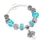 Bracelet - femme - arbre de vie - maille serpentine - 20 cm - argent fin rhodi� - cristal turquoise