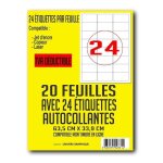 20 planches de 24 = 480 étiquettes autocollantes papier adhésif blanc - 635 x 339 mm - l7159 20 planches de 24 = 480 étiquettes autocollantes papier adhésif blanc - 635 x 339 mm - l7159