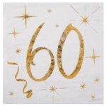 Serviettes en papier anniversaire - blanc et or - 60 ans - jour de fete - adulte