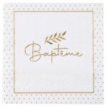 20 serviettes de table baptme en papier 16. 5cm ref / 8015 blanc et dor or mtallique