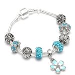 Bracelet - femme - maille serpentine - fleur - cristal - bleu - turquoise - argent fin rhodi - fermoir ...