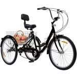 24 7 vitesses tricycle adulte pliant avec panier tricycle pliant noir