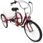 24 pouces 6 vitesses tricycle 3 roues pour adulte avec panier tricycle adulte rouge 24 pouces 6 vitesses tricycle 3 roues pour adulte avec panier tricycle adulte rouge