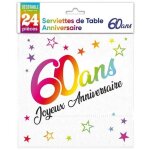 Serviettes de table - surprisez vous - anniversaire 60 ans - 24 pi�ces - blanc et multicolore - 3 plis ...