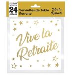 Serviettes de table - vive la retraite - 24 pi�ces - dor� or m�tallique - 33x33cm - 3 plis