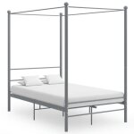 2402?{happy} 140 x 200 cm:contemporain structure de lit 2 personneslit double � baldaquin gris m�tal ...