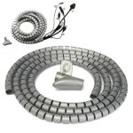 Gaine tube spirale range cache cble fil 2m 15mm avec clip attache gris
