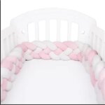 2m tour de lit b�b� coussin serpent coussin tress� pare - chocs velours protection b�b� rose + blanc
