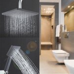 2pcs douchette tte carre  effet pluie - retro pomme de douche haute pression - chrome rglable noir ...