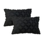 2pcs de housses de coussin rectangulaire 30cm x 50cm en peluche style scandinave couleur unie - noir