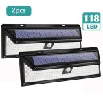 2pcs lampe solaire applique murale 118led avec detecteur ip65 tanche pr jardin clairage extrieure ...