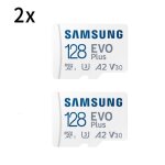 2pcs micro sd sdxc samsung carte mmoire evo plus 128 go sdxc u3 classe 10 a2 130 mo / s avec adaptateur ...