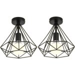 2pcs plafonnier industrielle cage forme diamant noir lustre suspension en m�tal fer luminaire pour cuisine ...