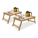 2x plateaux de lit table de petit - djeuner bambou plateau service pieds pliants bois avec tablette ...