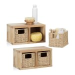 2x etageres cube rangement 4 paniers amovibles corbeille bois noyer couloir chambre cuisine montage mural ...