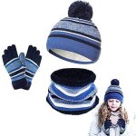 3 en 1 bonnet chaud charpe ensemble de gants pour enfants hiver paissir tricot polaire pompon chapeaux ...