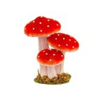 Dcoration de table - chaks - 3 champignons - rouge - socle bois et mousse
