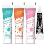3 colorants alimentaires en gel rose orange turquoise + stylo glaçage noir 3 colorants alimentaires en gel rose orange turquoise + stylo glaçage noir