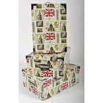 3 grandes boites de rangement - carton impr. london vintage viellie angles / poignes mtal. 38x26. 5x14 ...