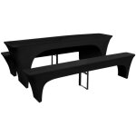 3 housses pour table et bancs de bire extensible noir 220 x 70 x 80cm 130795