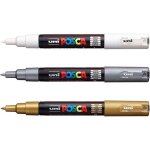 3 marqueurs posca pc - 3m blanc or et argent pointe fine conique