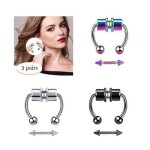 3 pairs piercing au nez wovte faux anneau de nez magntique en inox - argent noir et color