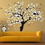 3 pandas mignons prune rouge fleur stickers muraux / autocollant arbre mural pour d�corer chambres denfantscha ...
