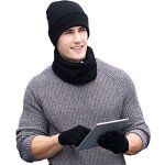 3 pices ensemble bonnet tricot charpe gants pour hommes et femmes hiver laine noir