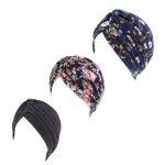 3 pi�ces turbans femmes doux stretch chapeaux bandeau foulard mode musulmanes - noir bleu marine
