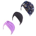 3 pi�ces turbans femmes doux stretch chapeaux bandeau foulard mode musulmanes - noir bleu marine violet ...