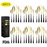 30 piece titanium noir ensemble dargenterie poigne noire avec ensemble de couverts de bouche dor service ...