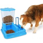 3028 distributeur automatique de croquettes + eau avec double bol chien et chat (bleu)