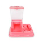 3028 distributeur automatique de croquettes + eau avec double bol chien et chat (rose)