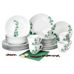 Service combin - mambocat - eucalyptus - 30 pices - porcelaine blanche - dcor vgtal