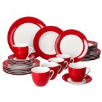 Service combin - mambocat - variant rouge - 30 pices - porcelaine - pour 6 personnes