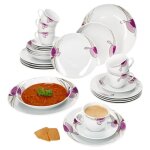 Service combin - mambocat - viola - 30 pices - porcelaine - dcor floral abstrait violet