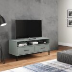 Vidaxl meuble tv avec pieds en m�tal gris bois de pin massif oslo support tv armoire m�dia armoire hifi ...